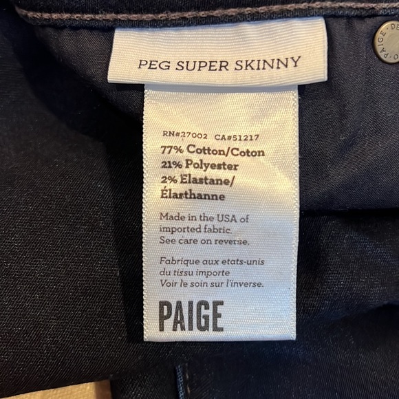 Paige Peg Super Skinny Jeans. Size 28 - Picture 3 of 3